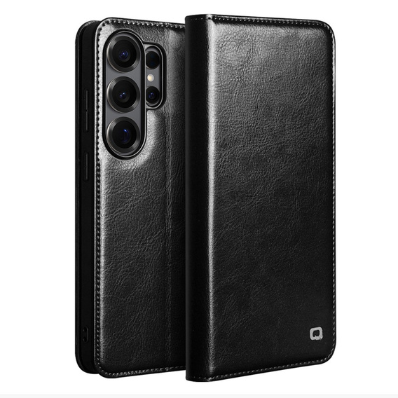 Kožené puzdro Qialino s klopou Peňaženka pre Samsung Galaxy S26 Ultra, čierna