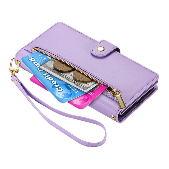 Klapkové puzdro pre Samsung Galaxy S25, Wallet Zipper Pocket, fialové