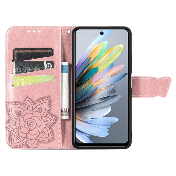 Klapkové puzdro pre Motorola Moto G15 / Motorola Moto G15 Power, Butterfly, ružové rose gold