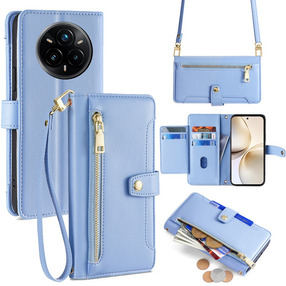 Klapkové puzdro pre Realme 14 Pro+ 5G, Wallet Zipper Pocket, modré