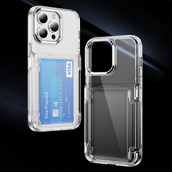 Puzdro pre iPhone 16 Pro Max, Card Holder Kickstand, transparentné 