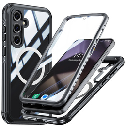 Puzdro pre Samsung Galaxy S25, Shockproof, so sklom, pre MagSafe, čierne