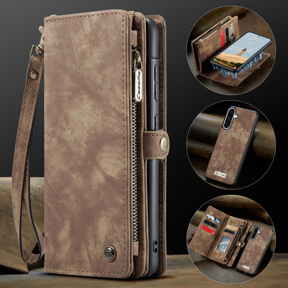 CASEME puzdro pre Samsung Galaxy A56 5G, Retro Leather Wallet, s remienkom, hnedé