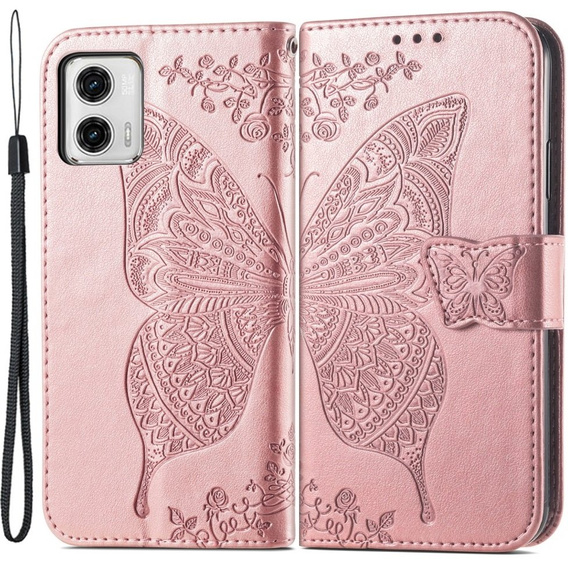 Klapkové puzdro pre Motorola Moto G73 5G, Butterfly, ružové rose gold