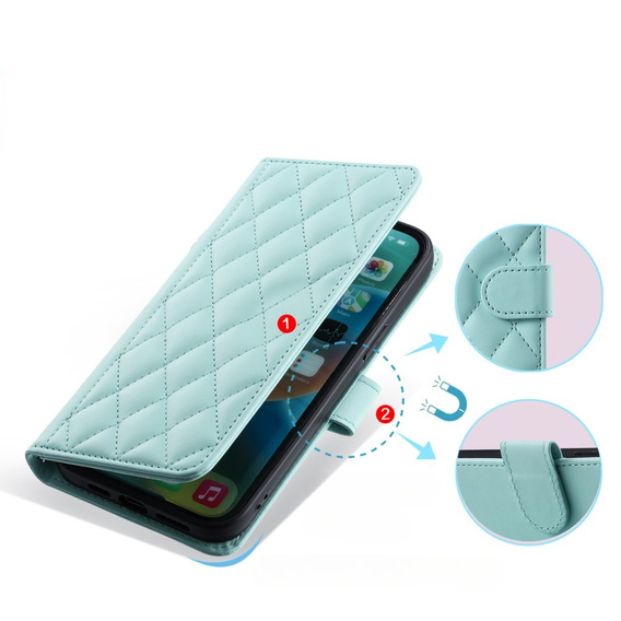 Puzdro s chlopňou pre Samsung Galaxy S25 Ultra, Rhombus Crossbody Leather, zelený