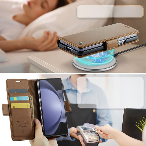 CASEME flipové puzdro pre Samsung Galaxy Z Fold6 5G, Litchi Wallet, hnedé
