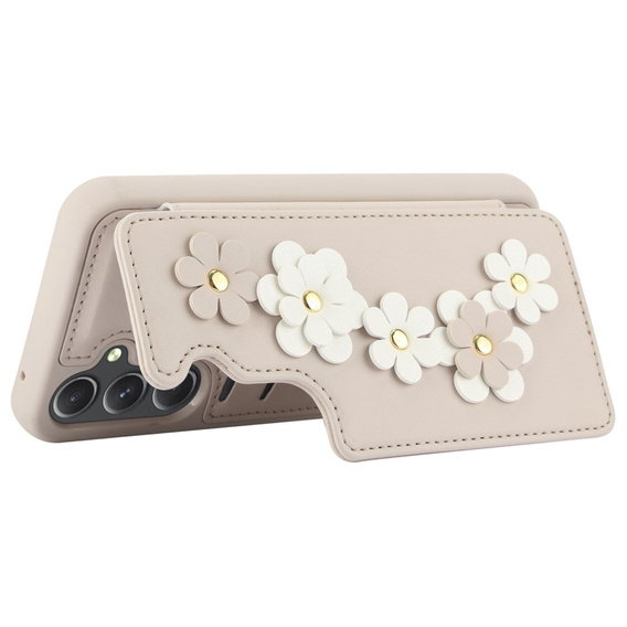 Puzdro pre Samsung Galaxy S23 FE, Leather Flower Card Slot, béžové