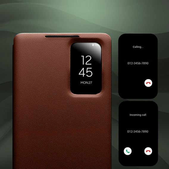 Kožené puzdro Qialino View Window pre Samsung Galaxy S26 Ultra, hnedé