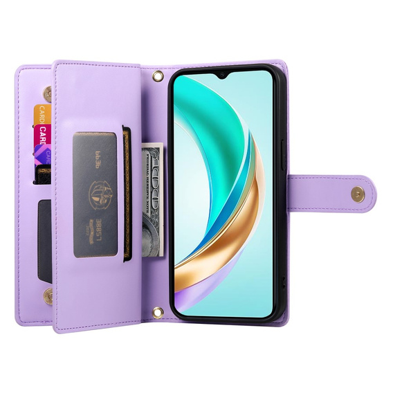 Klapkové puzdro pre Honor Magic 7 Lite, Wallet Zipper Pocket, fialové