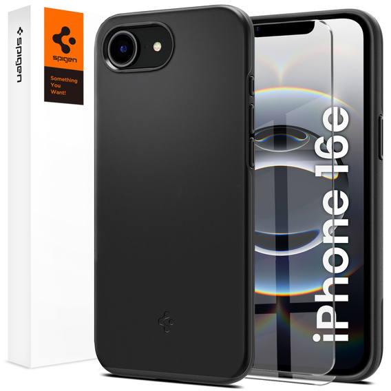 Puzdro Spigen pre iPhone 16E, Thin Fit Mag, čierne + tvrdené sklo 9H