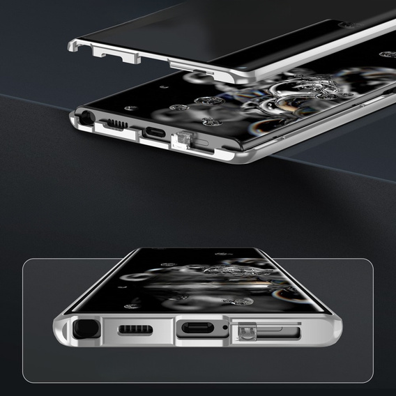 Puzdro pre Samsung Galaxy S23 Plus, Magnetic Dual Glass, strieborné