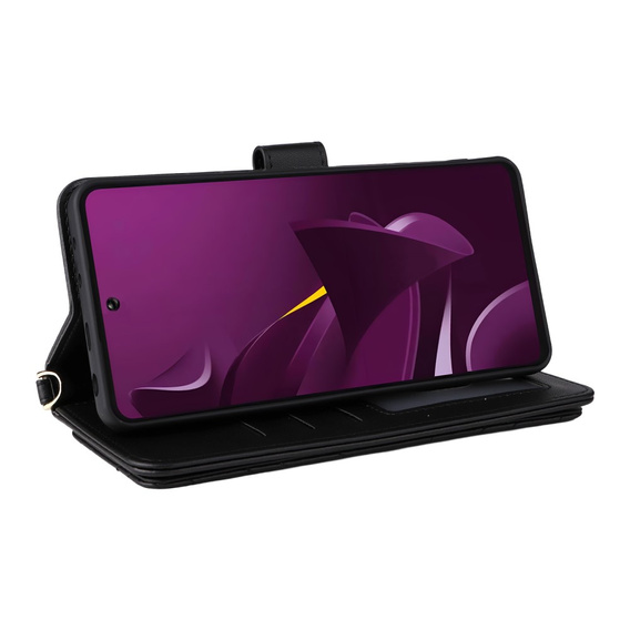 Puzdro s chlopňou pre Xiaomi Poco M7 Pro 5G, Crossbody Leather Wallet, čierne