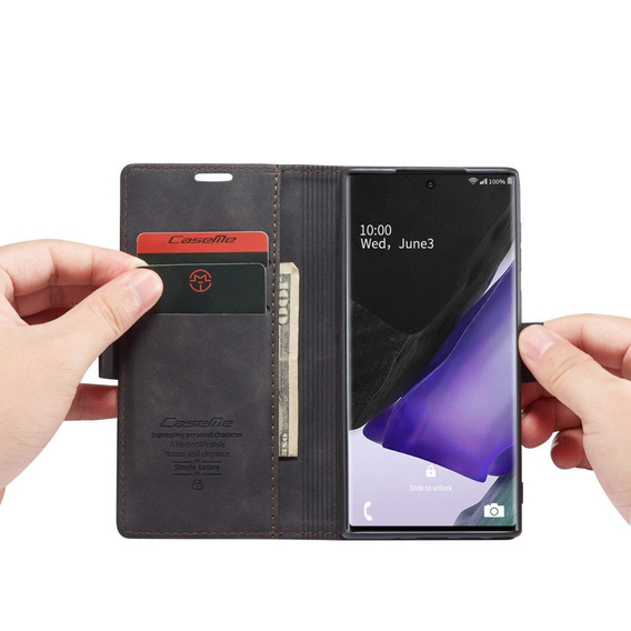 CASEME puzdro pre Samsung Galaxy Note 20 Ultra, Leather Wallet Case, čierne