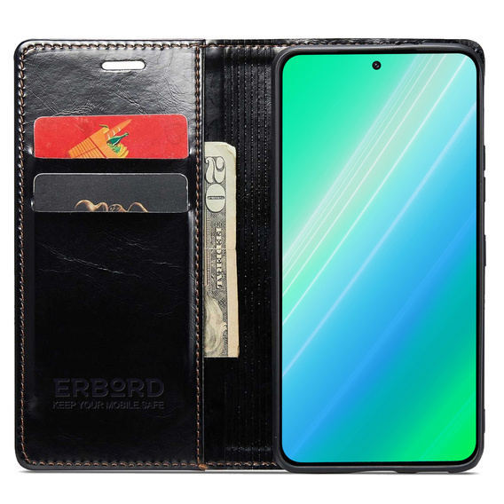 Klapkové puzdro pre Samsung Galaxy S23, ERBORD Waxy Wallet, čierne