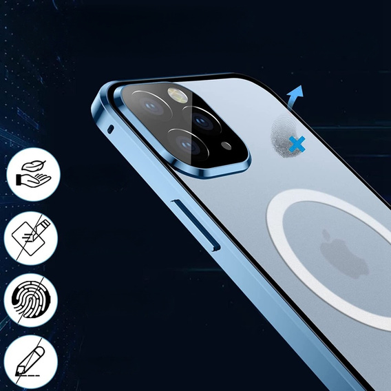 Magnetické puzdro Dual Glass MagSafe pre iPhone 13 Pro Max, modré