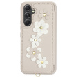 Puzdro pre Samsung Galaxy S23 FE, Leather Flower Card Slot, béžové