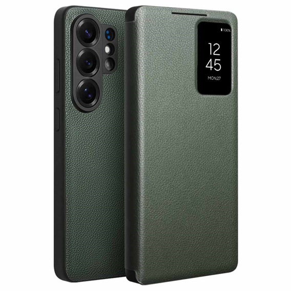 Kožené puzdro Qialino View Window pre Samsung Galaxy S26 Ultra, zelené