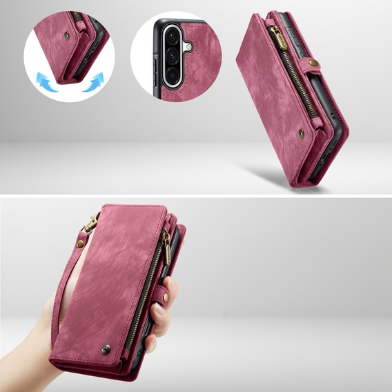 CASEME puzdro pre Samsung Galaxy A56 5G, Retro Leather Wallet, s remienkom, červené
