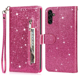 Klapkové puzdro pre Samsung Galaxy A36 5G, Wallet Zipper Pocket Glittery, ružové