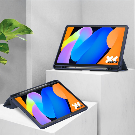Puzdro pre Lenovo Idea Tab 11" 2025 TB336FU TB336ZU, s priehľadnou zadnou stranou a držiakom stylusu, tmavomodré