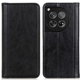 Obal na mobil pre OnePlus 12 5G, Wallet Litchi Leather, čierne