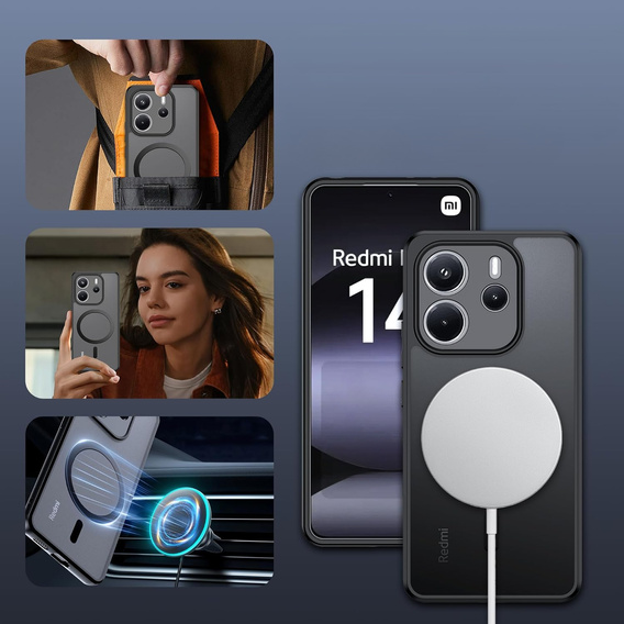 Puzdro pre Xiaomi Redmi Note 14 4G, pre MagSafe, ERBORD Matt Case, čierny + sklo na displej