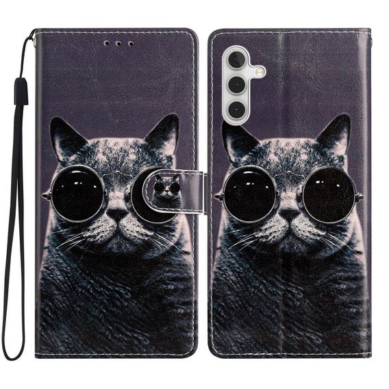Klapkové puzdro pre Samsung Galaxy A25 5G, Wallet, Cat, čierne+ 9H sklo