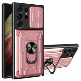 Obrnené puzdro pre Samsung Galaxy S23 Ultra, Camera Slide Card Slot, ružové rose gold
