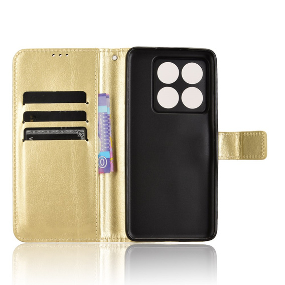Klapkové puzdro pre Xiaomi 14T Pro, Crazy Horse Wallet, zlaté