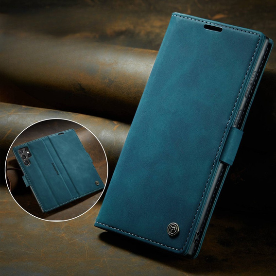 CASEME puzdro pre Samsung Galaxy S22 Ultra, Leather Wallet Case, zelený