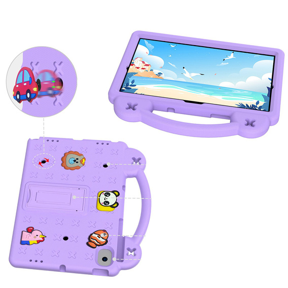 Detské puzdro pre Samsung Tab A8 X200 / X205, Cute Patterns, so stojanom, fialové