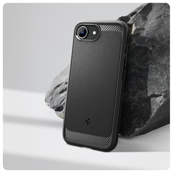 Puzdro Spigen pre iPhone 16E, Rugged Armor MagSafe, čierne + tvrdené sklo 9H