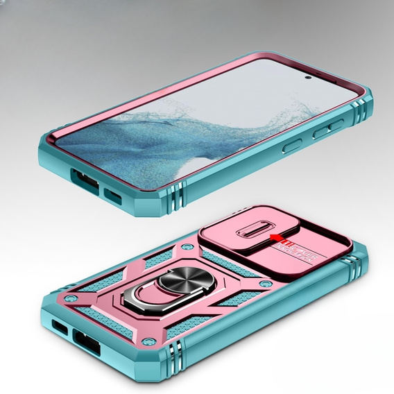 Obal na mobil pre Samsung Galaxy S23 Plus, CamShield Slide, ružové / zelené