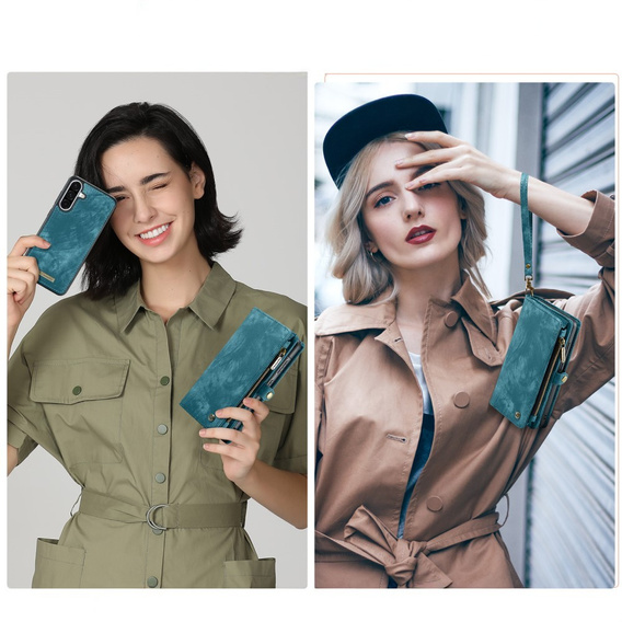 CASEME puzdro pre Samsung Galaxy A56 5G, Retro Leather Wallet, s remienkom, zelený