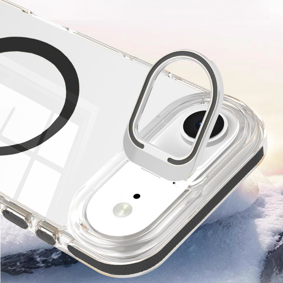 Puzdro pre iPhone Air, pre MagSafe, so stojanom, priehľadné s čiernymi vložkami