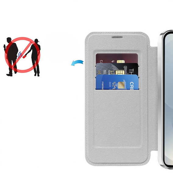 Klapkové puzdro pre Samsung Galaxy S25, RFID Wallet MagSafe CamShield, strieborné