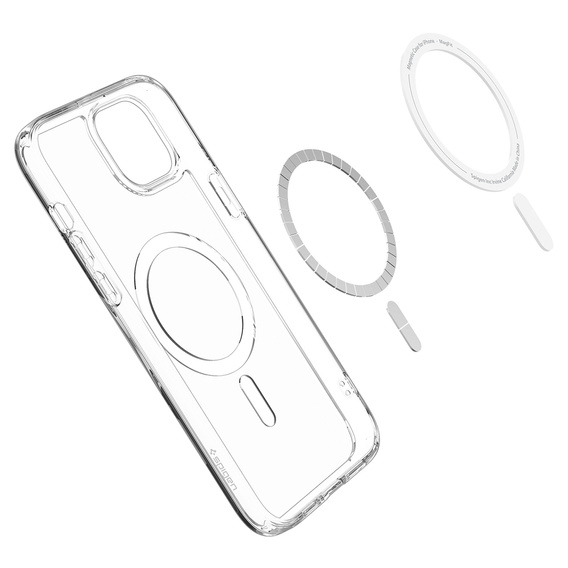 Puzdro MagSafe Spigen pre iPhone 15, Ultra Hybrid, transparentné / biele + tvrdené sklo 9H