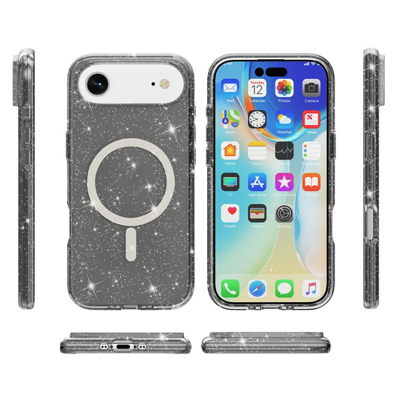 Puzdro pre iPhone Air, pre MagSafe, trblietavé, priesvitné čierne