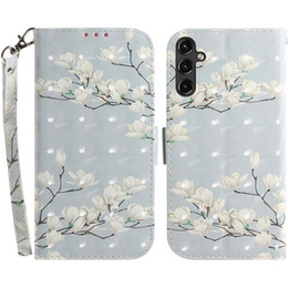 Klapkové puzdro pre Samsung Galaxy A14 4G/5G, Wallet, flowers magnolia, biele