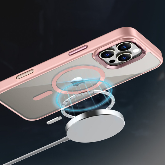 Puzdro pre iPhone 16 Pro Max, pre MagSafe, ERBORD Matt Case, transparentné / ružové + sklo na displej