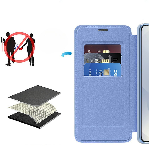 Klapkové puzdro pre Samsung Galaxy S25 Edge, RFID Wallet MagSafe CamShield, modré