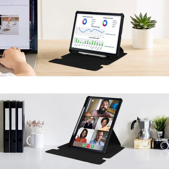 Puzdro s klávesnicou pre Samsung Galaxy Tab S6 Lite 2024 / 2022 / 2020, Rotary 360° Leather, čierne
