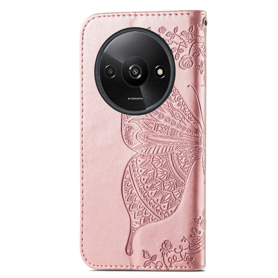 Klapkové puzdro pre Xiaomi Redmi A3, Butterfly, ružové rose gold