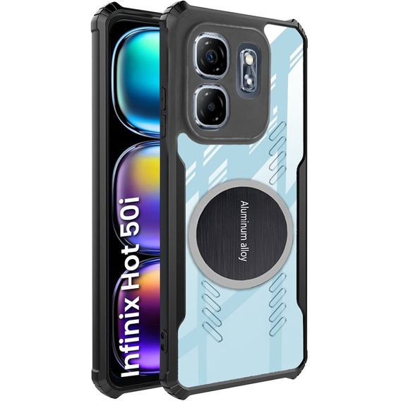 Puzdro pre Infinix Hot 50i 4G, s magnetickým štítkom, transparentné / čierne