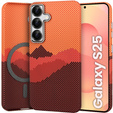 Puzdro pre Samsung Galaxy S25, Carbon Fiber MagSafe, oranžové