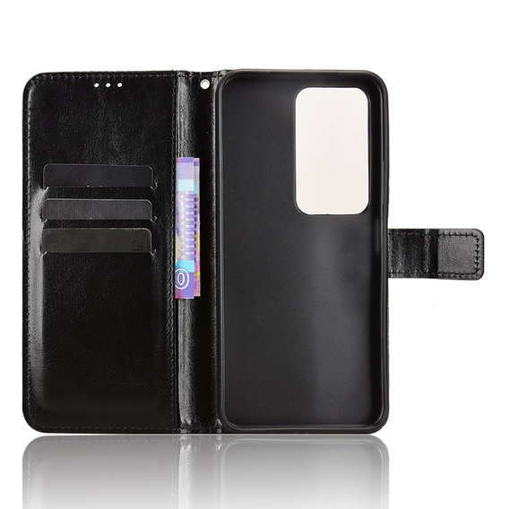 Klapkové puzdro pre Xiaomi Redmi 15 5G / 4G, textúrované Crazy Horse, čierne