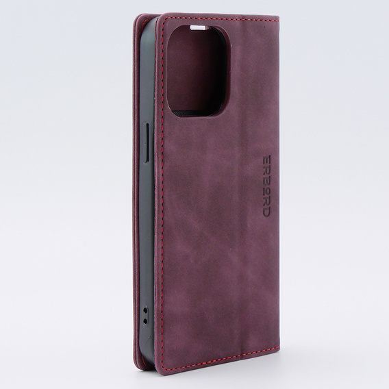 Puzdro pre iPhone 15 Pro Max, ERBORD Vintage, peňaženka s chlopňou, červené