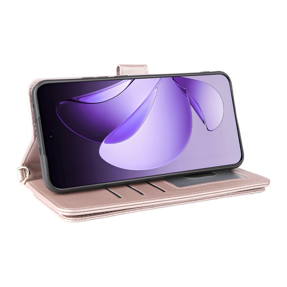 Puzdro s chlopňou pre Oppo Reno 13 Pro 5G, Crossbody Leather Wallet, ružové