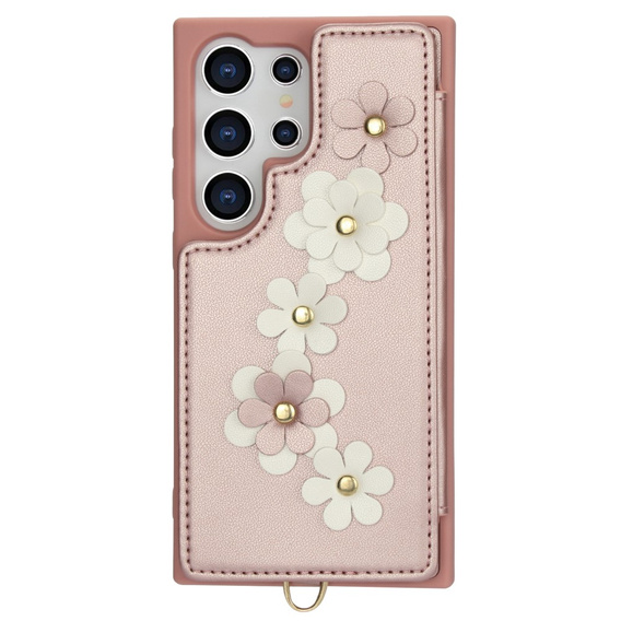 Puzdro pre Samsung Galaxy S24 Ultra, Leather Flower Card Slot, ružové