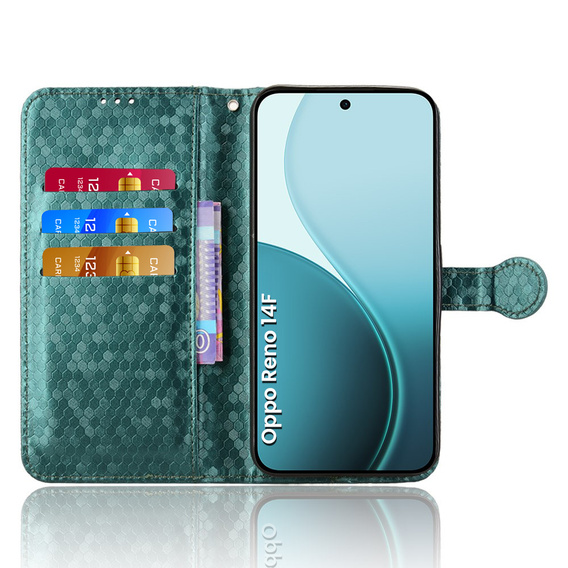 Klapkové puzdro pre Oppo Reno 14F, Wallet Rhombus, zelené
